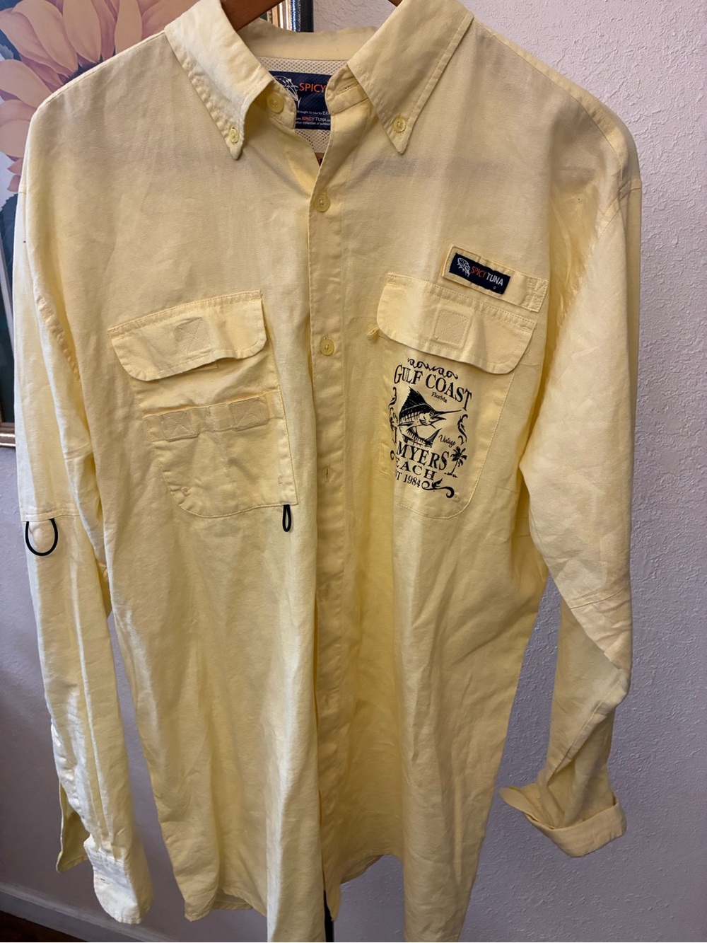 Spicy Tuna Men's Yellow Button-Down Beach / Fishing Shirt